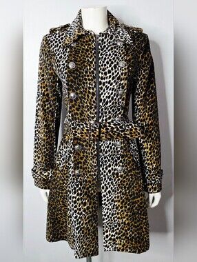 Velvet Leopard Print Trench Coat